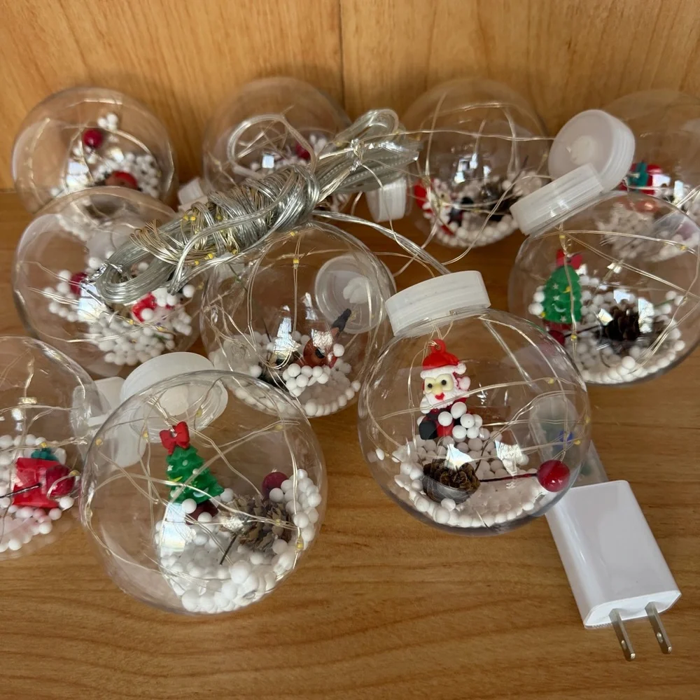 10’ Christmas Snowglobe LED String Lights 8 Function Warm Light USB Cable